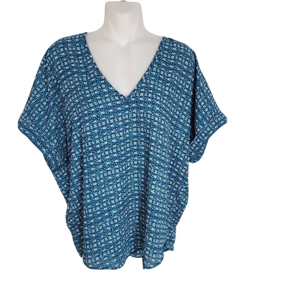Lush Womens Top Shirt Size Small Printed V Neck Cuffed Short Sleeve Polyester